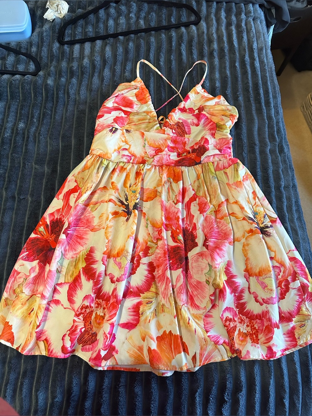 SHEIN Pink & Orange Floral Spaghetti-Strap Kids Dress